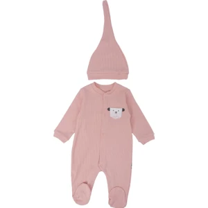 Unisex Bebek Hayvan Nakışlı Raporlu Çıtçıtlı Şapkalı Patikli Tulum