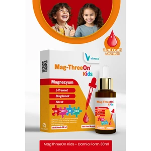 MagThreeon Kids Çocuklar için Damla Magnezyum ve Vitamin Gıda Takviyesi Vitamin B12, Vitamin C, Vitamin D3, Magnezyum Bisglisinat, Magnezyum Ltreonat, Magnezyum Sitrat, 30ml