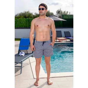 Erkek Basic İnce Çizgili Baskılı Cepli Siyah Deniz Şortu Hızla Kuruyan Rahat Tasarım