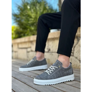 BA0152 Bağcıklı Yüksek Taban Gri Kırçıllı Keten Erkek Ayakkabı