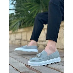 BA0154 Bağcıksız Yüksek Taban Gri Süet Püsküllü Erkek Ayakkabı