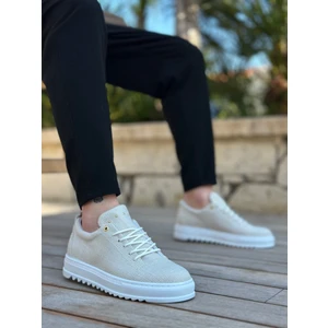 BA0152 Bağcıklı Yüksek Taban Krem Keten Erkek Ayakkabı