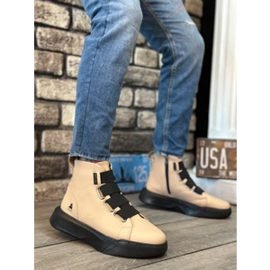 BA0142 Bantlı Erkek Yüksek Taban Krem Spor Bot