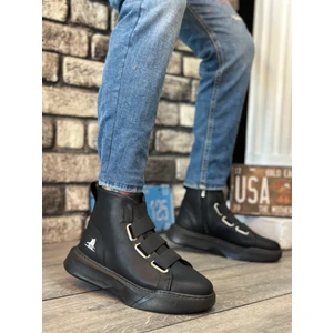 BA0142 Bantlı Erkek Yüksek Taban Siyah Tabanlı Spor Bot