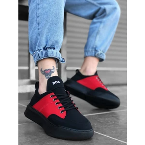BA0163 Bağcıklı Erkek Yüksek Taban Siyah Kırmızı Spor Ayakkabı