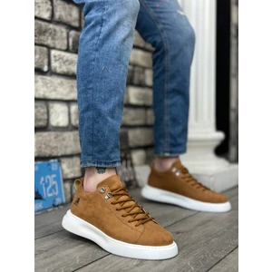 BA0331 Bağcıklı Erkek Yüksek Taban Taba Süet Beyaz Taban Spor Ayakkabı