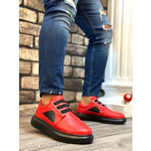 BA0302 Boa Kalın Taban Bağcıksız Tarz Casual Kırmızı Siyah Erkek Ayakkabı