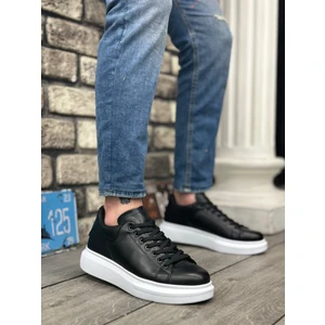 BA0547 Boa Kalın Yüksek Taban Siyah Beyaz Bağcıklı Spor Erkek Ayakkabı