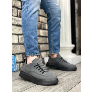 BA0332 Merdiven Desen Bağcıklı Erkek Yüksek Taban Füme Cilt Spor Ayakkabı