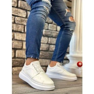 BA0302 Boa Kalın Taban Bağcıksız Tarz Casual Beyaz Erkek Ayakkabı