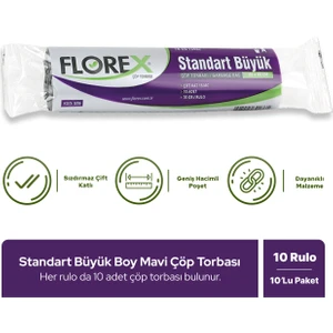 Standart Büyük Boy Mavi Çöp Poşeti x 10 Rulo