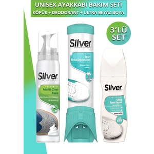 Ayakkabı Bakım Seti - Silver Kumaş Deri Spor Ayakkabı Boyası + Silver Ayakkabı Deodorantı & Temizleme Köpüğü