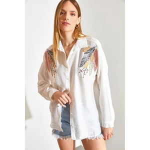 Nakisi Tasli Incili Keten Ayrobin Gömlek