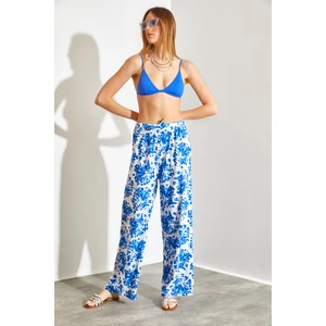 Desenli Beli Lastikli Viskon Pantolon