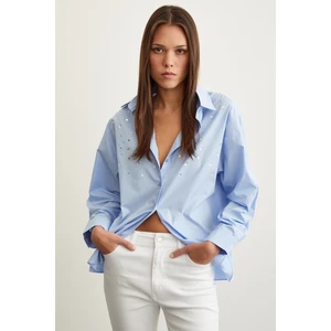 Never More  Taş Detaylı Gömlek Mavi