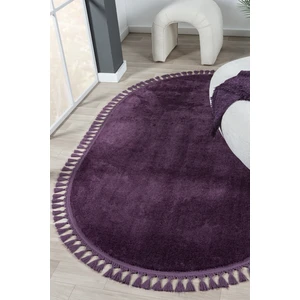 Linos Home Puffy Lila Örgü Saçaklı Peluş Yumuşacık Yıkanabilir Kaymaz Taban Halı Salon Oturma Odası