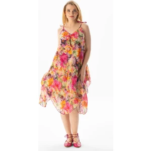 Eliş Şile Bezi Askılı Vual Afrodit Midi Boy Yazlık Elbise Batik Pembe 6211