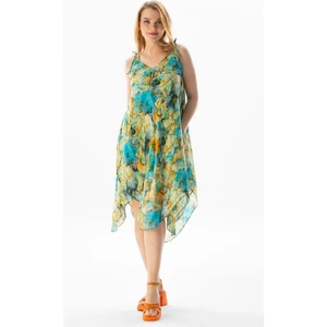 Eliş Şile Bezi Askılı Vual Afrodit Midi Boy Yazlık Elbise Batik Turkuaz 6212