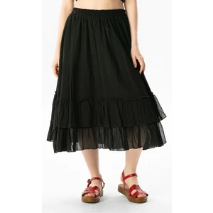 Eliş Şile Bezi Lavinya Beli Lastikli Vual Uzun Yazlık Etek Siyah Syh