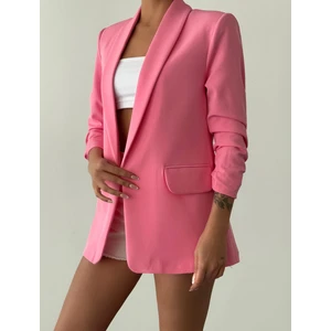 Seda Fidan Butik Kolu Büzgülü Blazer Ceket Şeker Pembe