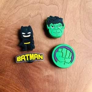 Terlik Süs Taşlı Uğur Böceği Hediyeli-Crocs Jibbitz Terlik Süsü Hulk ve Batman 4'lü Set