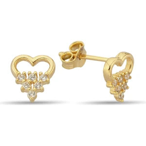 ÇGK KUYUMCULUK Taşlı Kalpli Çivili Altın Küpe CGKKP042