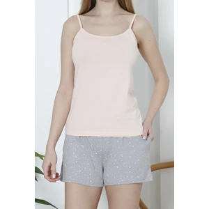 Kadın Şortlu Pijama Takımı Ip Askılı Pamuklu Likralı Cepli Somon