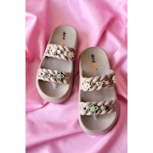 Ultrasoft Çift Bant Taşlı Kadın Terlik E423.z