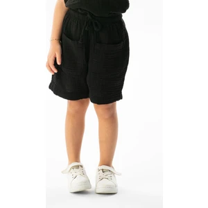 Eliş Şile Bezi Batı Cep Detaylı Yazlık Müslin Kız Çocuk Şort Siyah Syh