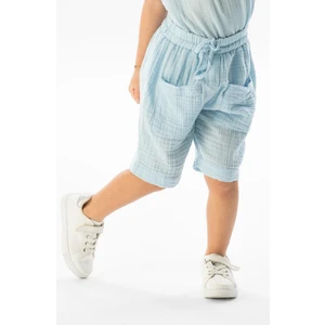Eliş Şile Bezi Batı Cep Detaylı Yazlık Müslin Kız Çocuk Şort Buz Mavi Bmv