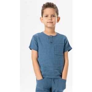 Eliş Şile Bezi Kısa Kol Batı Cep Detaylı Yazlık Müslin Erkek Çocuk Tshirt Indigo Indg