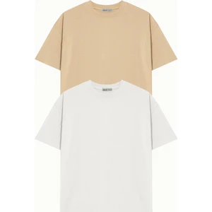Yaz Renkleri 2'li Paket Basic Avrupa Kalıp/oversize Fit Kesim Bisiklet Yaka Kısa Kollu T-Shirt