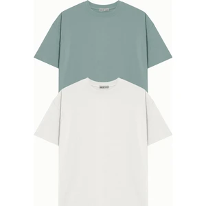 Yaz Renkleri 2'li Paket Basic Avrupa Kalıp/oversize Fit Kesim Bisiklet Yaka Kısa Kollu T-Shirt
