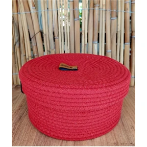 Çok Amaçlı Kırmızı Kapaklı Organizer Sepet, %100 Doğal, Kapaklı Sepet