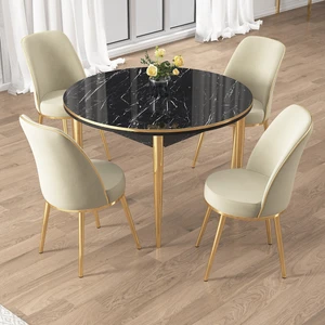 Osle Serisi 80X132 Sabit Siyah Mermer Desen Mutfak Masa Takımı 4 Sandalye Gold Detay