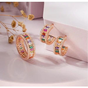 Yantra Silver Mix Taşlı Baget Tamtur Gümüş Set Yüzük ve Küpe