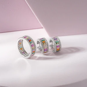 Yantra Silver Mix Taşlı Baget Tamtur Gümüş Set Yüzük ve Küpe