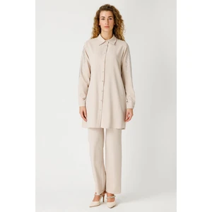 Kolu Taş Yapıştırmalı Krep Tunik  Taş