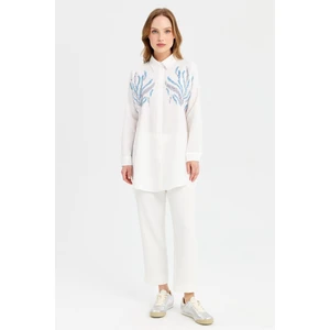 Çift Renk Pul Detaylı Tunik  Ekru