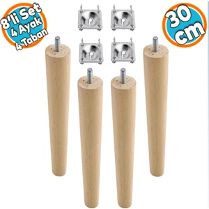 Ahşap Mobilya Koltuk Kanepe Sehpa Masa Ayağı Ayakları M8 Civatalı 30 cm + Bağlantı Aparatlı 8'li Set