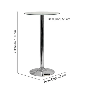 Bar Masası Bistro Cafe Cam Yuvarlak Kokteyl 110 cm