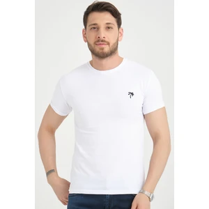 Erkek Beyaz Bisiklet Yaka Pamuklu Kısa Kollu T Shirt