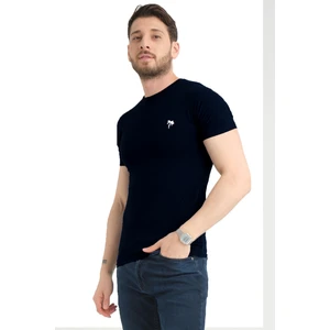 Erkek Kuzguni Siyah Bisiklet Yaka Likralı Pamuklu Kısa Kollu T Shirt