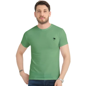 Erkek Pastel Yeşil Bisiklet Yaka Likralı Pamuklu Kısa Kollu T Shirt