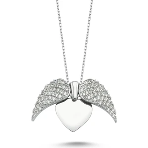 Takı Dükkanı Aşkın Kanatları Gümüş Kalp Kolye Isim Kolye Isimli Kolye WSN149B Beyaz