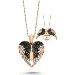 Takı Dükkanı Aşkın Kanatları Gümüş Kalp Kolye Kişiye Özel Isim Yazılı WSN149SB Pembe