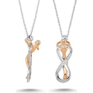 Takı Dükkanı Gümüş Sonsuzluk Sarılan Çift Kolyesi Taşlı wsn140