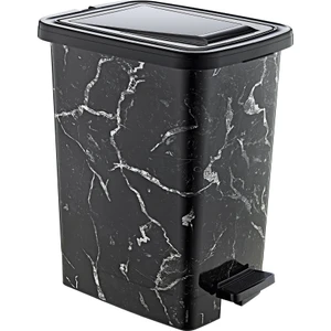 Orta Boy Plastik 15 Lt Slim Pedallı Çöp Kovası Siyah Mermer Desenli (Iç Kovalı)