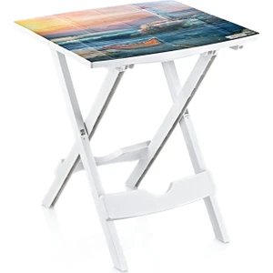 Plastik Portatif Katlanır Çok Amaçlı Sehpa Masa Deniz Feneri Desenli 38X44 Y50 cm