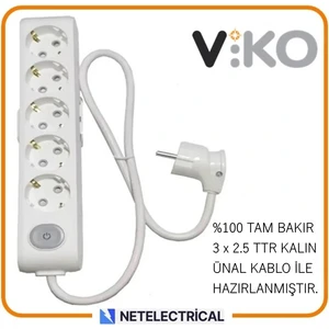 Multi-Let 5'li 7 Metre Anahtarlı Topraklı Çocuk Korumalı Kablolu Grup Priz (3x2.5 Ttr Tam Bakır Kalın Kablolu)